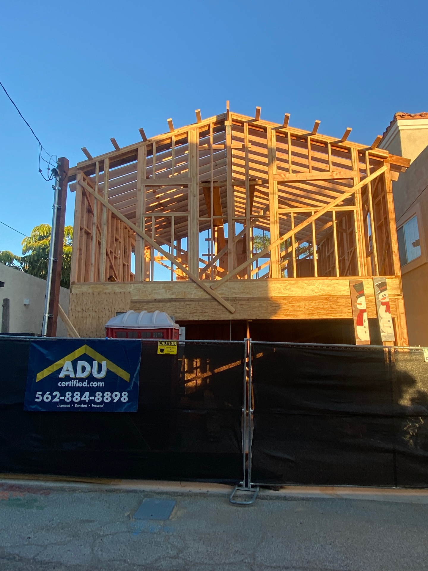 Second-story framing above the detached garage